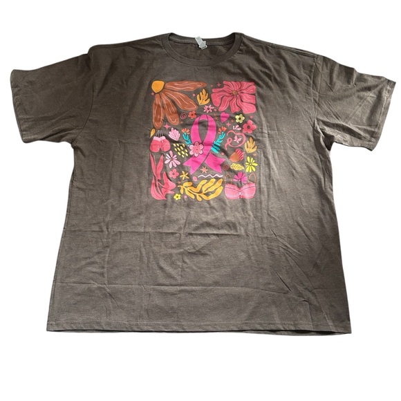 Love In Faith Tops - 🆕Love in Faith Brown Tee with Colorful Floral Graphic